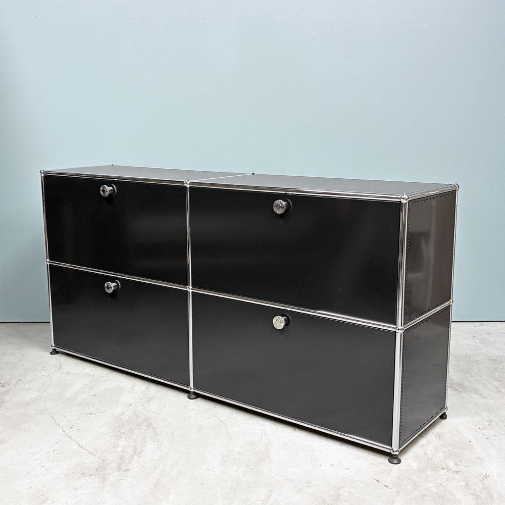 ユーエスエムハラー USMハラー USM Haller モジュラーファニチャー キャビネット シェルフ 2列2段 ドロップダウンドア×4 ブラック W152㎝ 参考定価￥351,007- 未使用品 ◎
