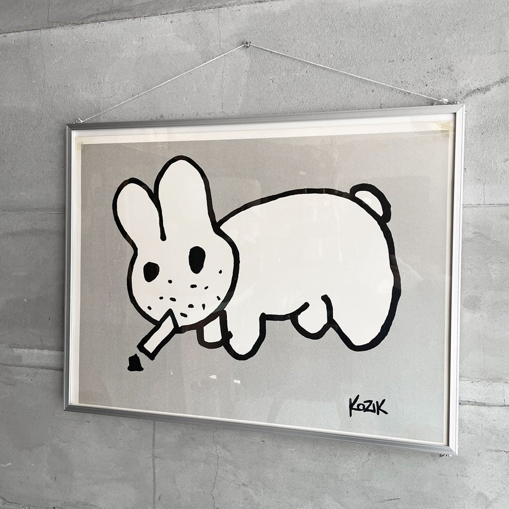 フランク・コジック Frank Kozik スモーキンバニー Smoking Rabbit シルクスクリーン シルバー エディションナンバー入り 額装品 ♪