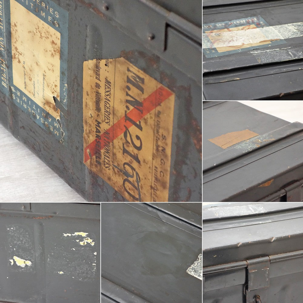 ビンテージ Vintage スチール トランクケース 収納ボックス インダストリアルデザイン 店舗什器 ●