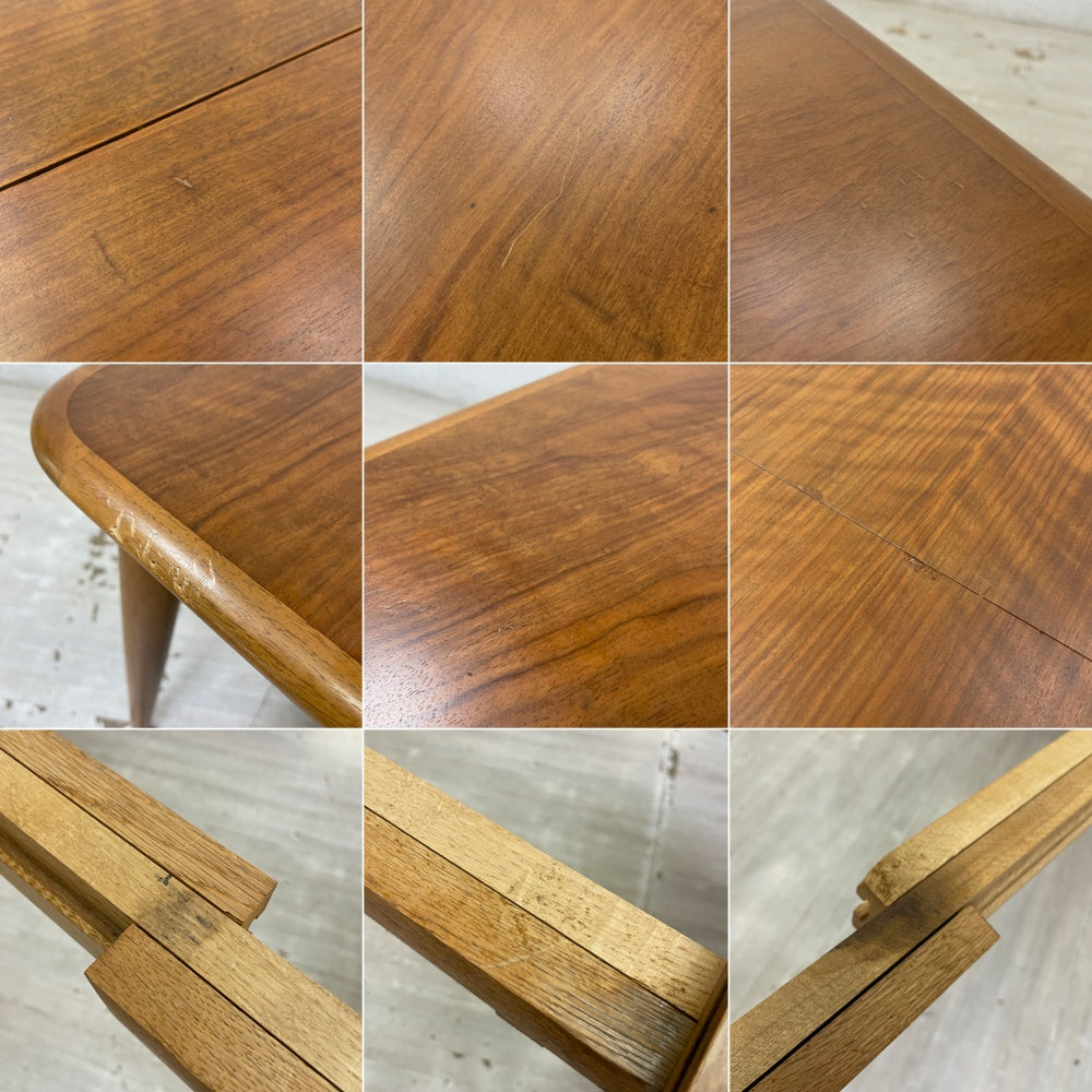 USビンテージ US Vintage ウォールナット材 エクステンション ダイニングテーブル W112.5-224.5cm 伸長式 北欧スタイル ●