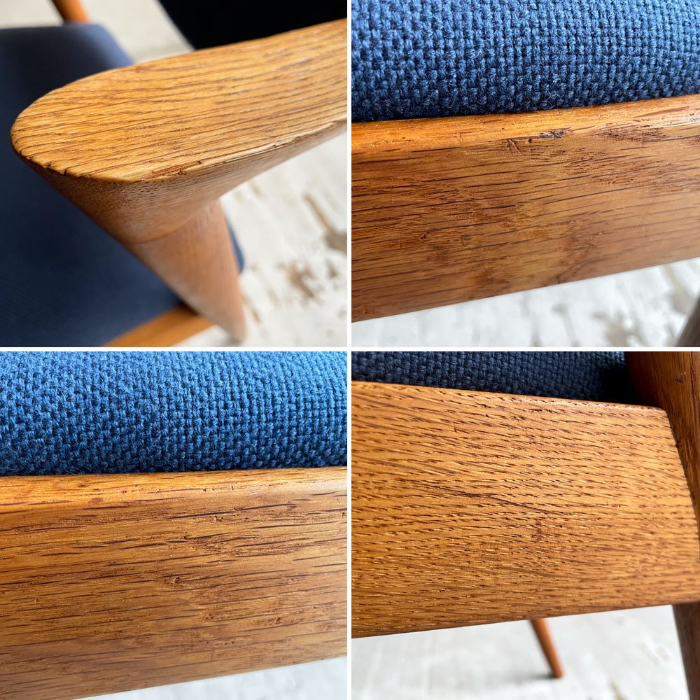 スコウ・アンデルセン Schou Andersen No.42 ダイニングチェア ハーフアーム オーク材 ネイビー ファブリック張替え済み カイ・クリスチャンセン 北欧 デンマークビンテージ ♪