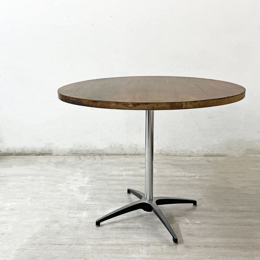 インダストリアルデザイン  Industrial design カフェテーブル ダイニングテーブル ラウンド天板 無垢集成材 Φ90cm ●