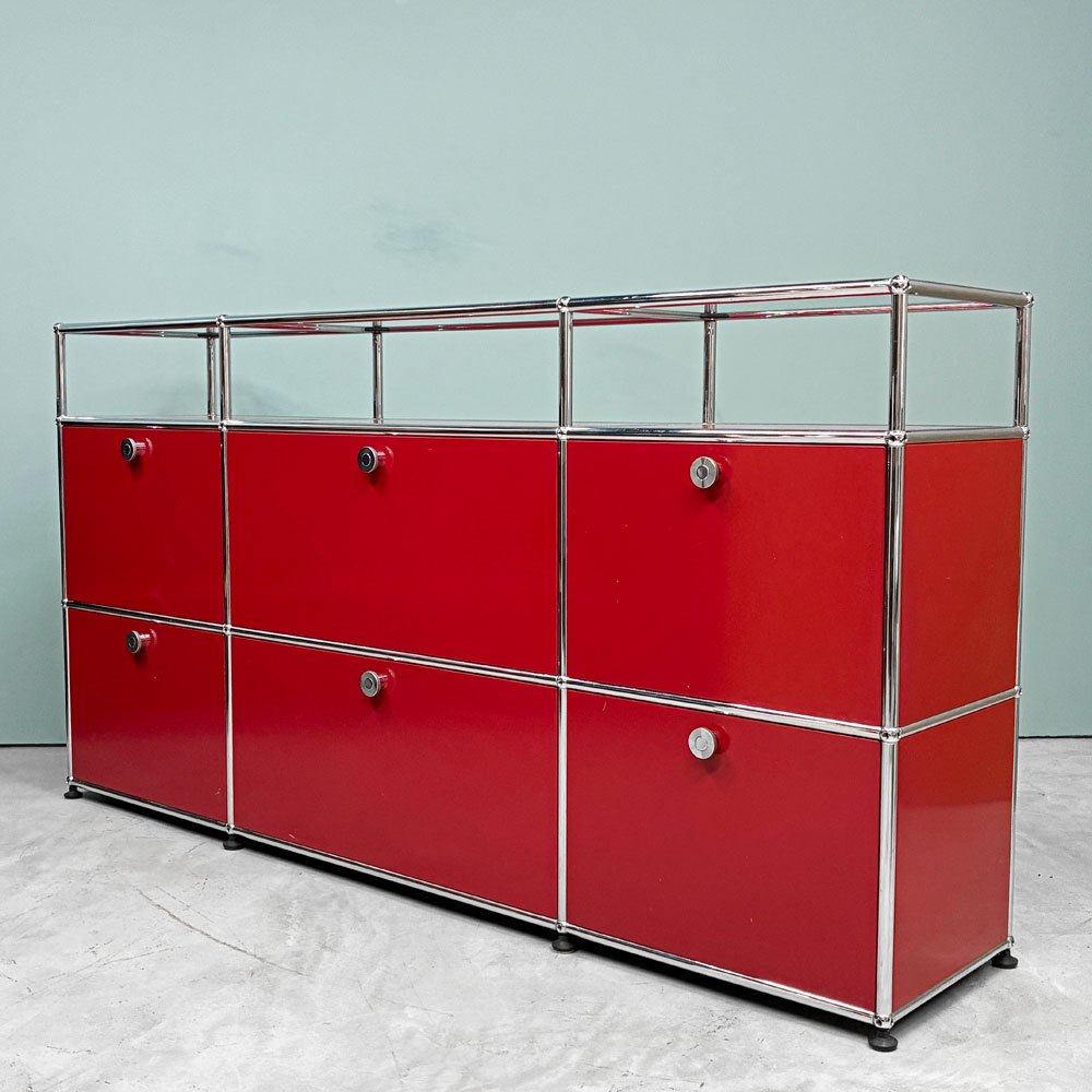 ユーエスエムハラー USMハラー USM Haller キャビネット シェルフ 3列3段 ドロップダウンドア ガラスパネル W177.5×H91.5cm ◎