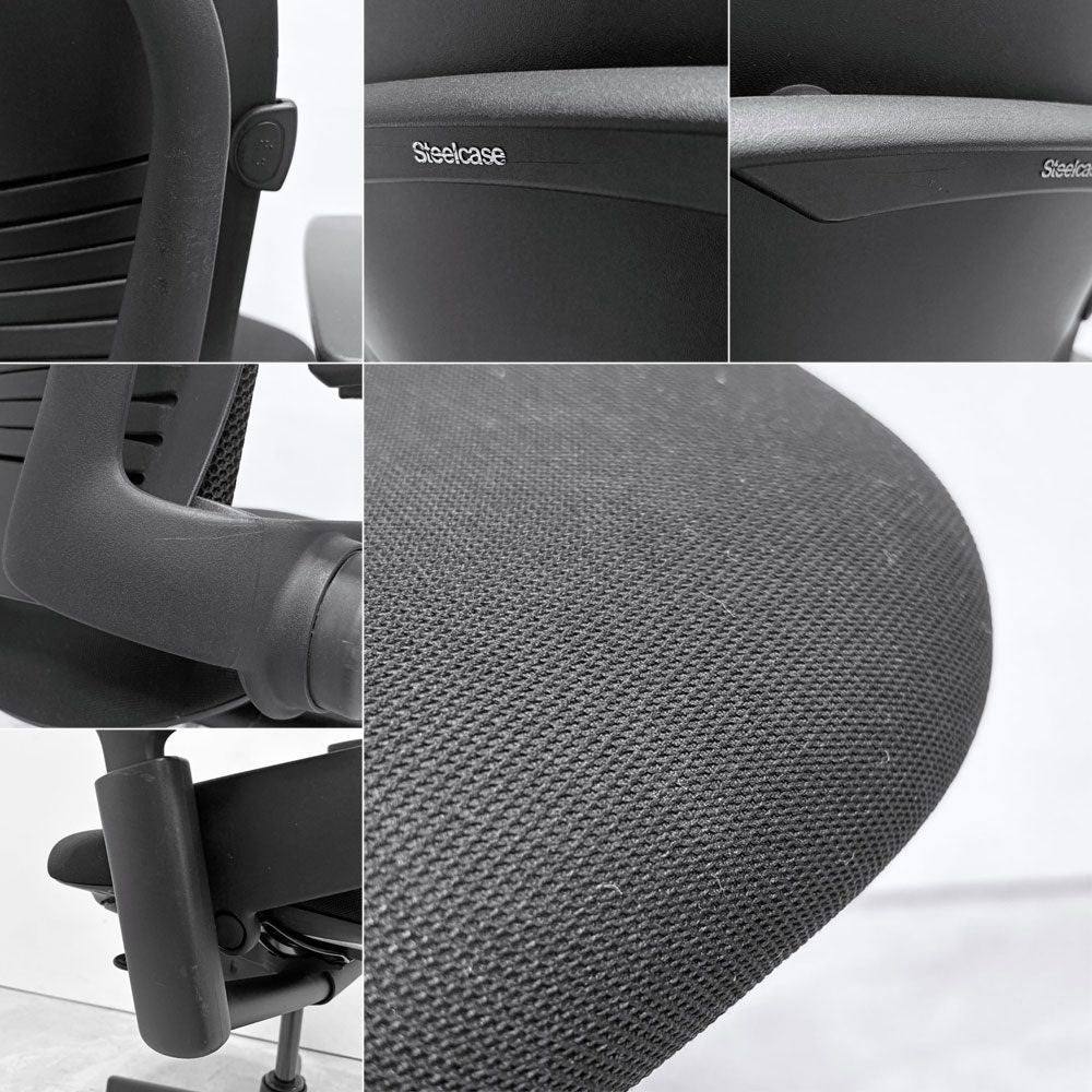 スチールケース Steelcase リープチェア Leap デスクチェア エルゴノミクスチェア 高機能チェア キャスター付き ファブリック ブラック ●