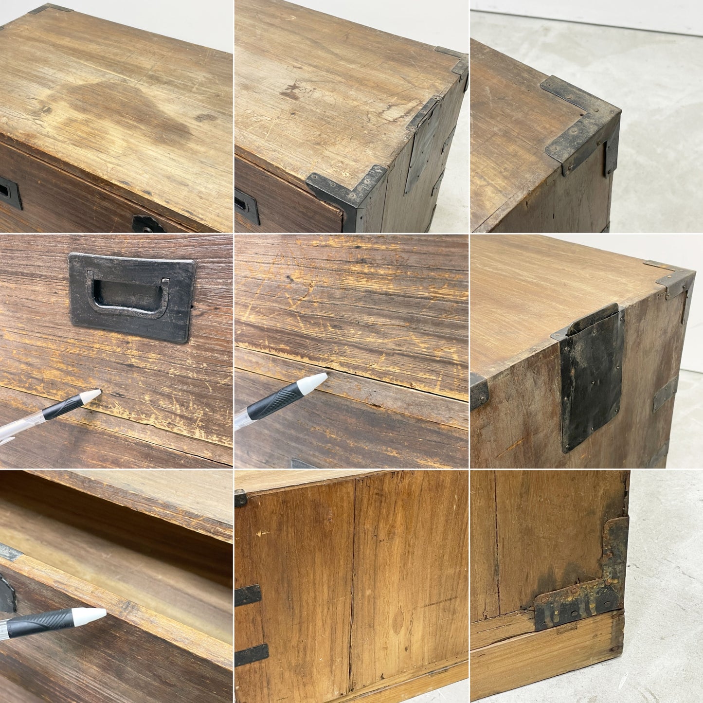 ジャパンビンテージ Japan Vintage 大正期 桐箪笥 重ね 4杯抽斗 古家具 時代箪笥 W92.5cm 日本家具 鍵欠品 ●