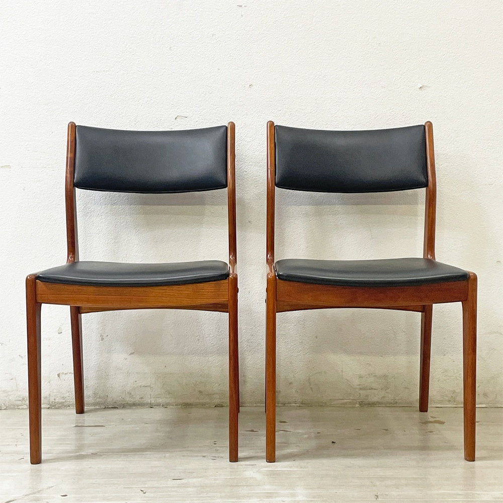 ディースキャン D-SCAN チーク材 ダイニングチェア アームレス レザー 本革 デンマークビンテージ 北欧 B ●