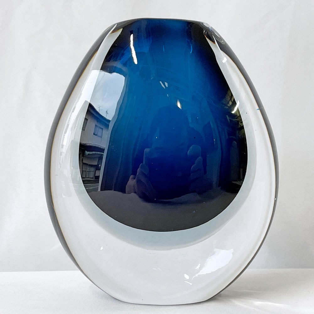 コスタボダ KOSTA BODA ソンメルソ Sommerso ヴィッケ・リンドストランド Vicke Lindstrand 花瓶 W13×H15cm ガラスフラワーベース 花器 ビンテージ スウェーデン ◇