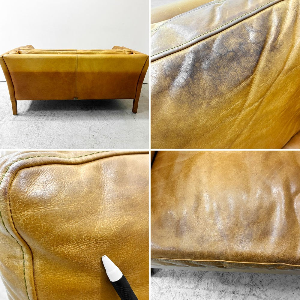 ハロ HALO レッジオ REGGIO 2P SOFA 2人掛けソファ W152cm レザー 本革 キャメル系 オールドサドルナッツカラー 英国家具 廃番 現状品 ●