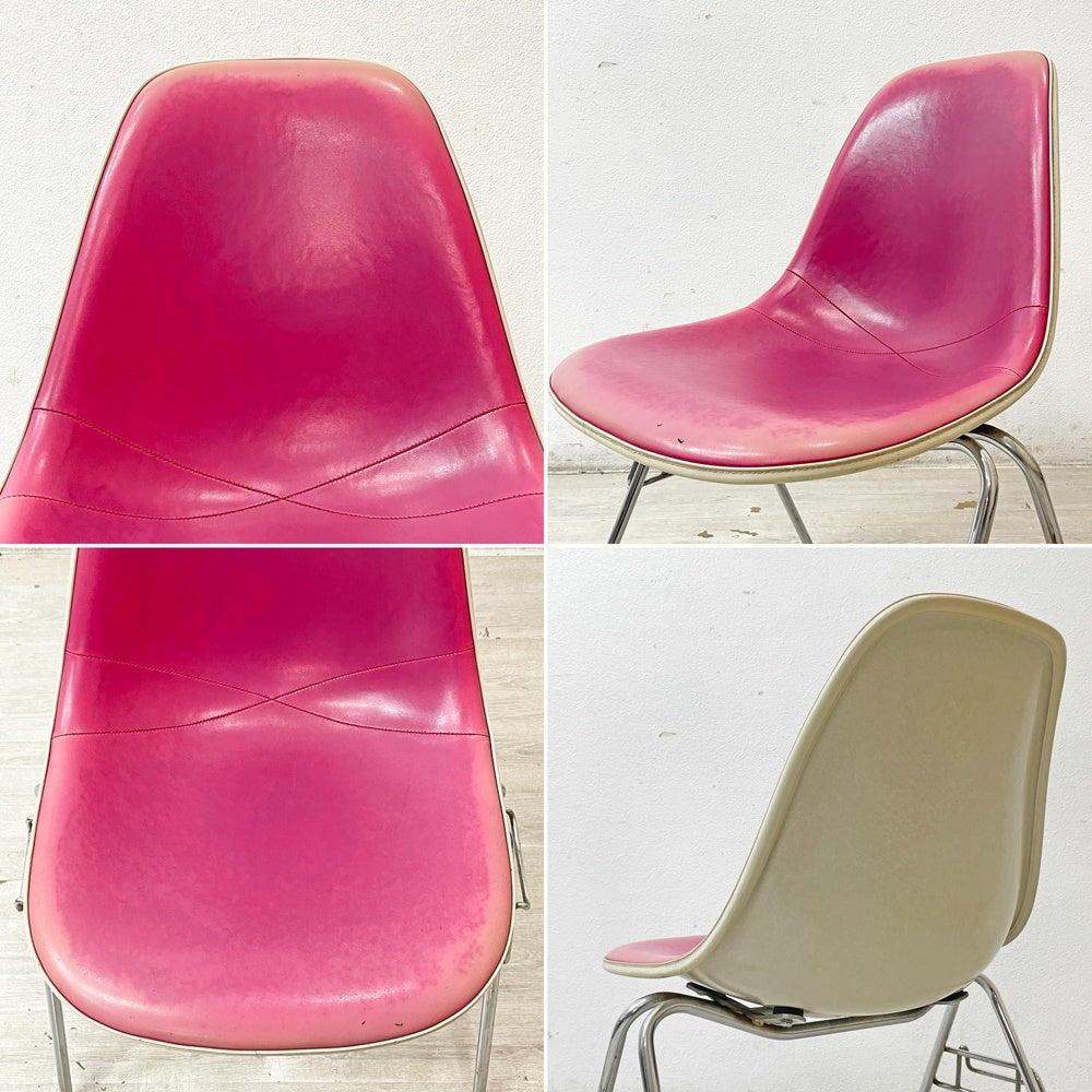 ハーマンミラー Herman Miller サイドシェルチェア サード 3rdビンテージ PVCレザー FRP製 スタッキングベース イームズ B ●