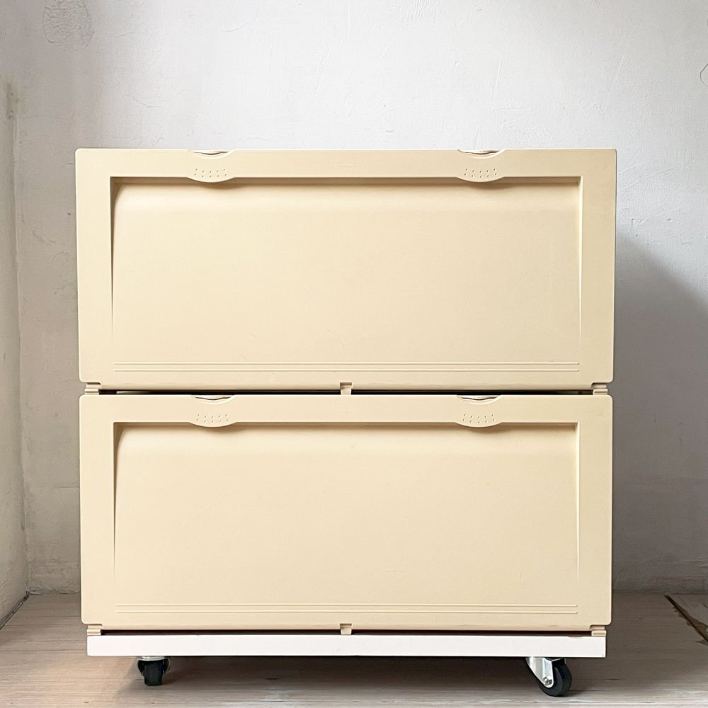 タッパーウェア Tupperware スーパーチェスト ワイド Super chest Wide 引出1段・2段 ベージュ 2段セット 専用カート付き ★