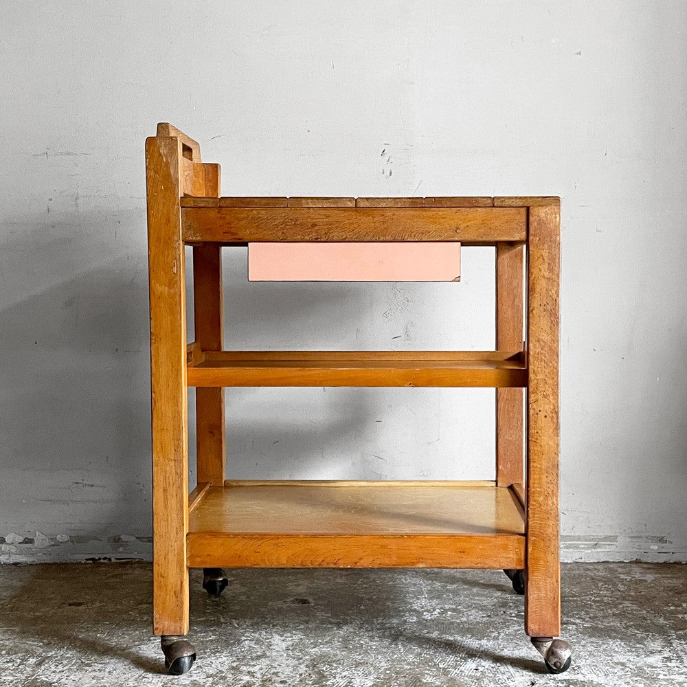ビンテージ vintage 木製キッチンワゴン トロリー ドロワー＆トレイ付き ナチュラルスタイル ■