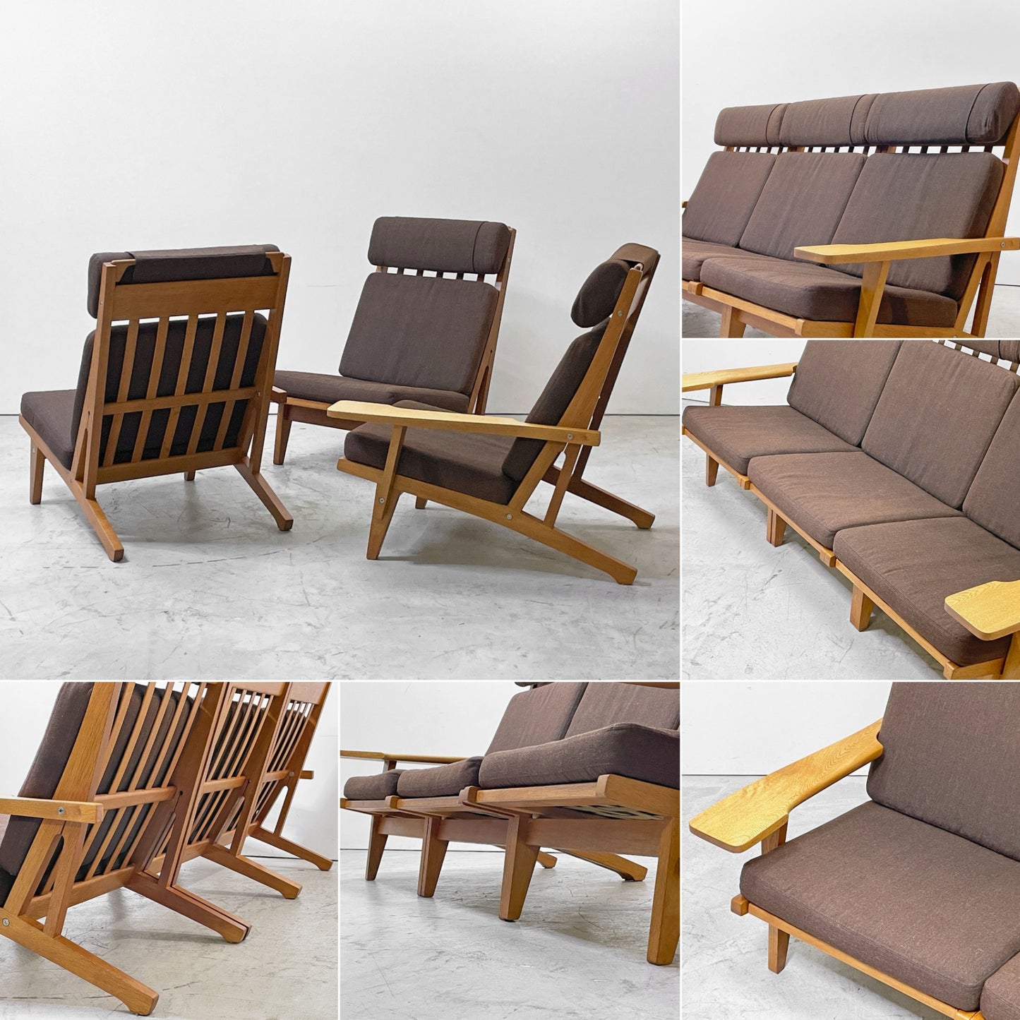 ゲタマ GETAMA GE375 3Pソファ ハイバックチェア オーク材 ブラウン系フ ァブリック ビンテージ ハンス・J・ウェグナー 北欧家具 ●