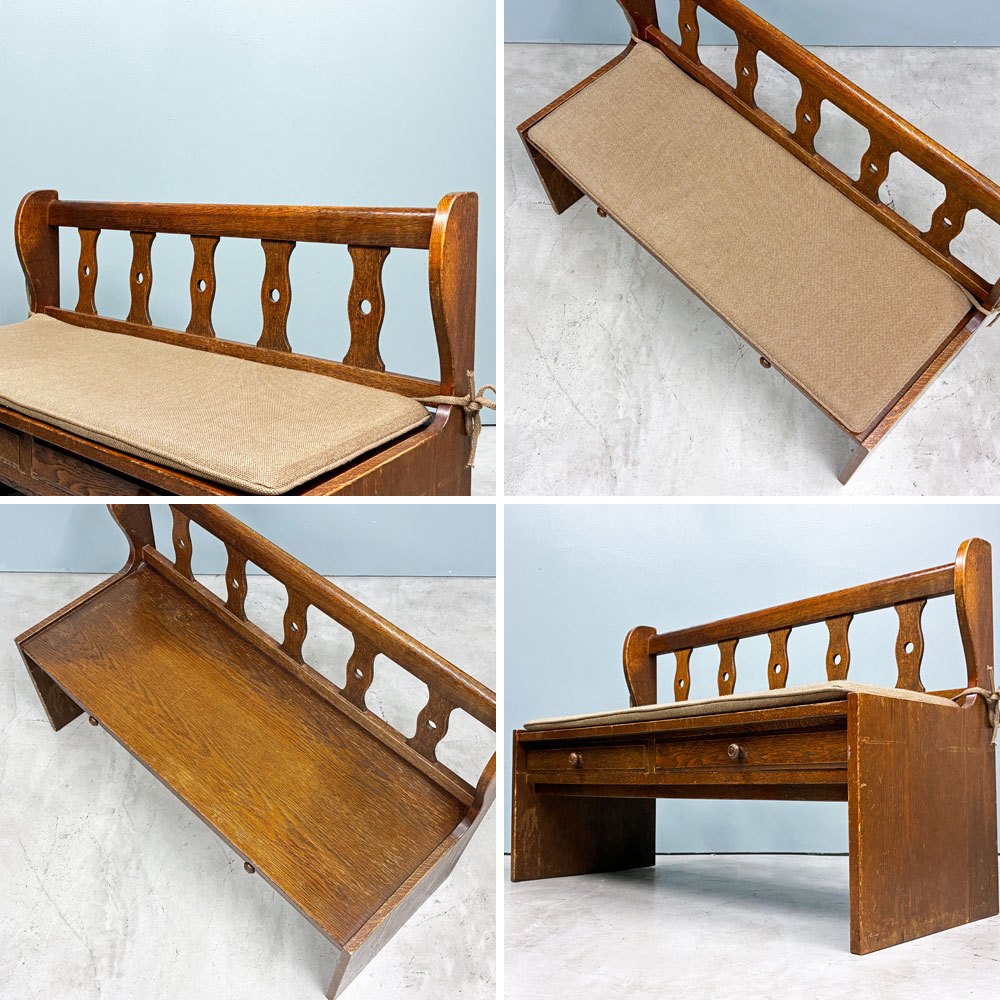 三越家具 ブルージュ Brugge ベンチ 2ドロワー シーンクッション付き オーク無垢材 カントリーハウス クラシカル 英国スタイル ◎