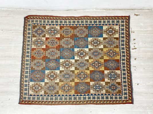 ビンテージ Vintage イラン アフガニスタン キリムラグ 絨毯 スマック織り 107×89 cm 幾何学模様 トライバルラグ ●