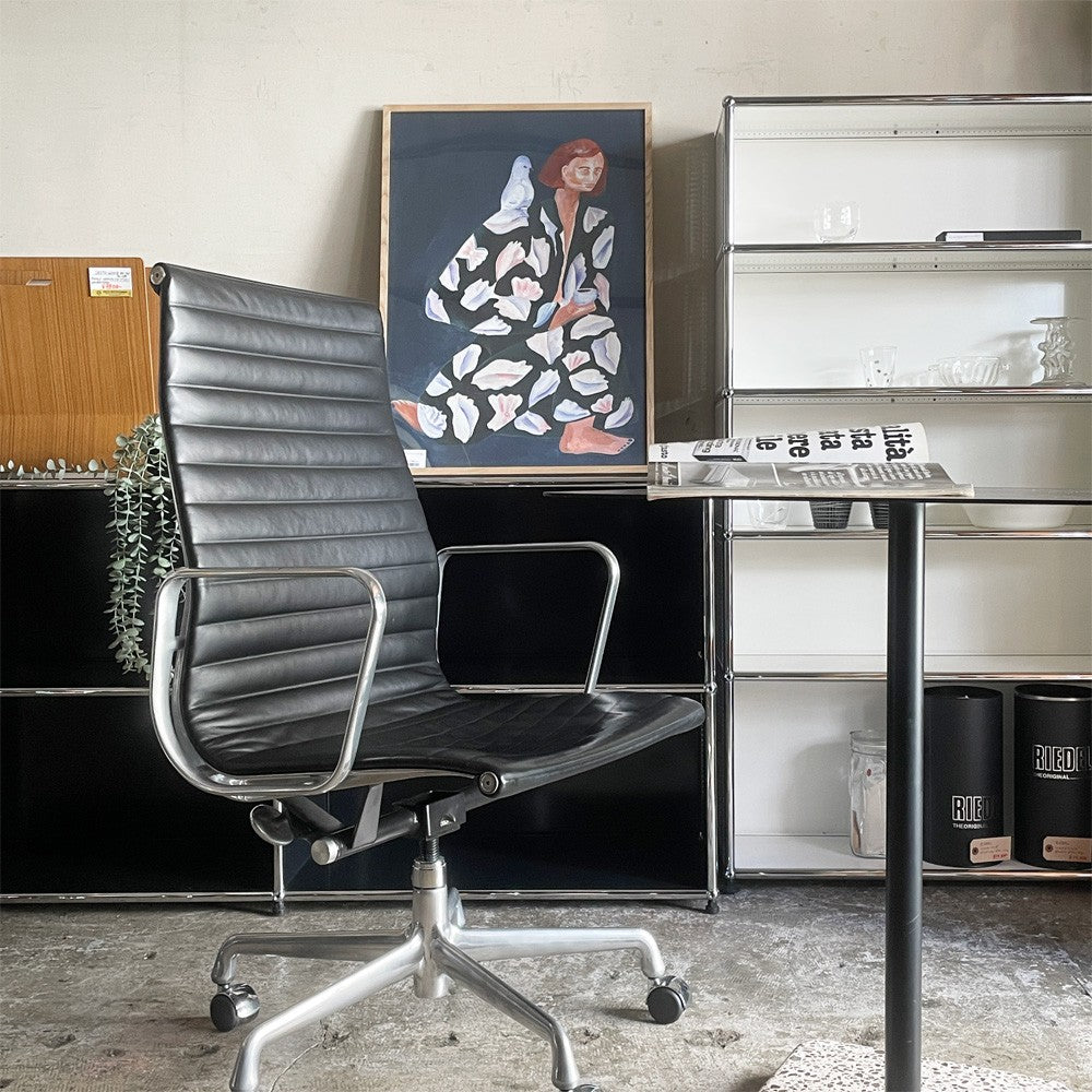 ハーマンミラー Herman Miller アルミナムグループ エグゼクティブチェア ハイバック レザーシート 本革 ブラック 5本脚 C&Rイームズ ミッドセンチュリー ■