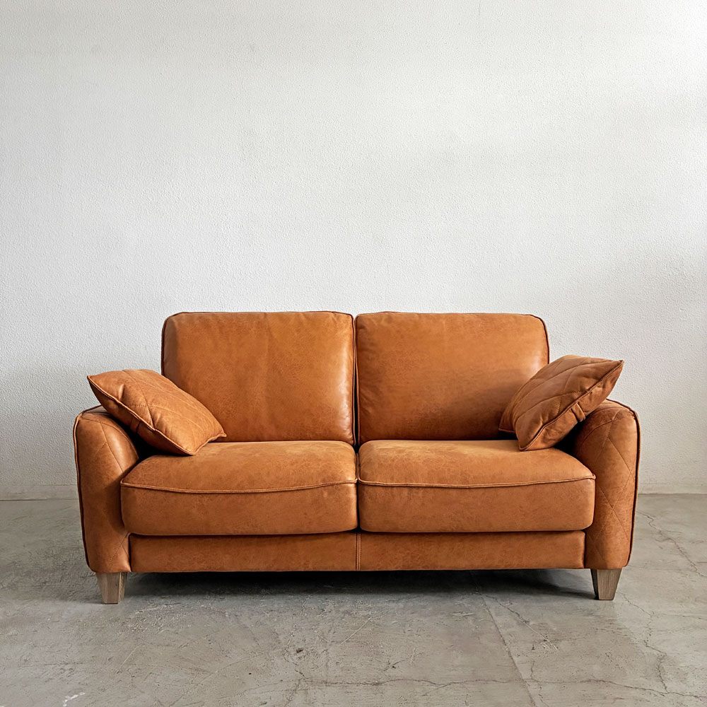 リラックスフォーム RELAX FORM コロンバス COLUMBUS Ⅱ 2人掛けソファ W164cm レザーテックス キャメル 木脚 関家具 定価￥162,800- 〓