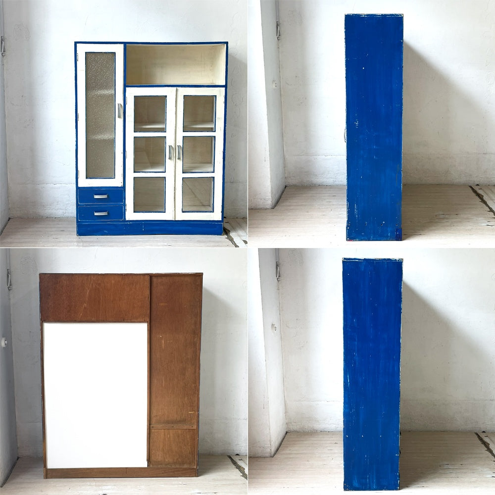 ジャパンビンテージ Japan Vintage ペインテッド ガラスキャビネット Painted Cabinet リメイク 古家具 古道具 型板ガラス ★