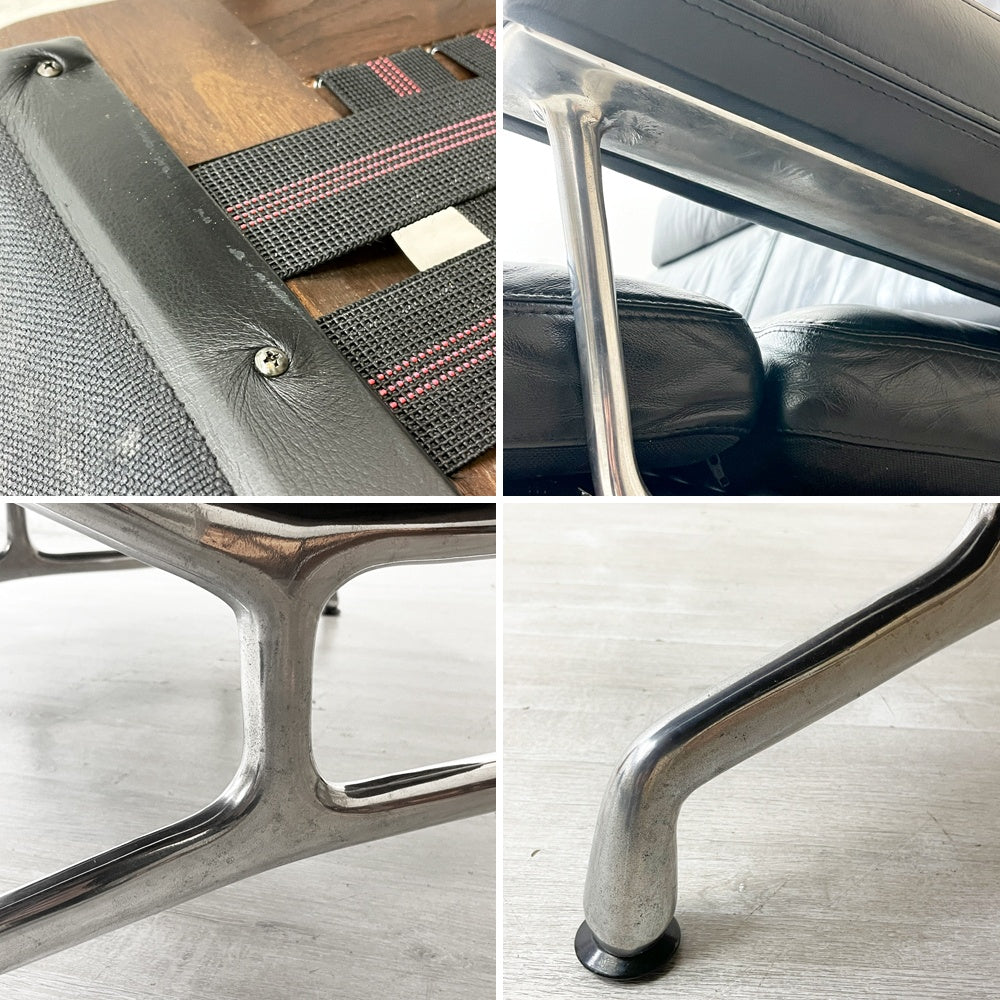 ハーマンミラー Herman Miller イームズソファ Eames Sofa 2シーター ウォールナット材 レザー ブラック C&R. イームズ ミッドセンチュリー ●