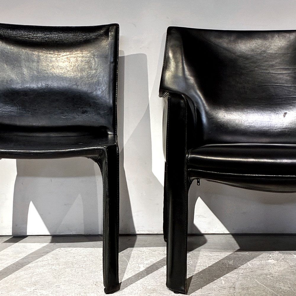 カッシーナ Cassina キャブチェア 412 CAB CHAIR アームレス 最高級本革 マリオ・ベリーニ MoMA 永久展示品 イタリアンモダン ●