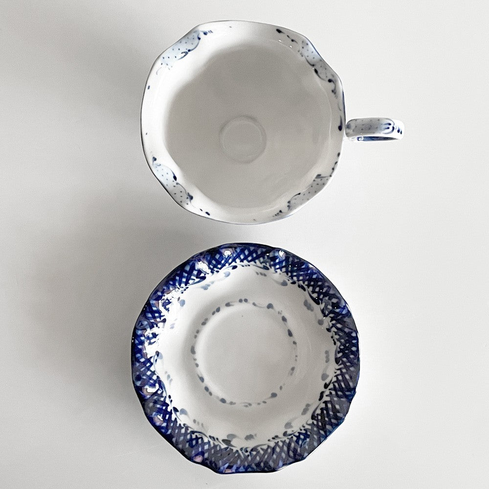 グジェリ陶器 カップ＆ソーサー C&S コバルトブルー 藍色 ホワイト ロシア A ■