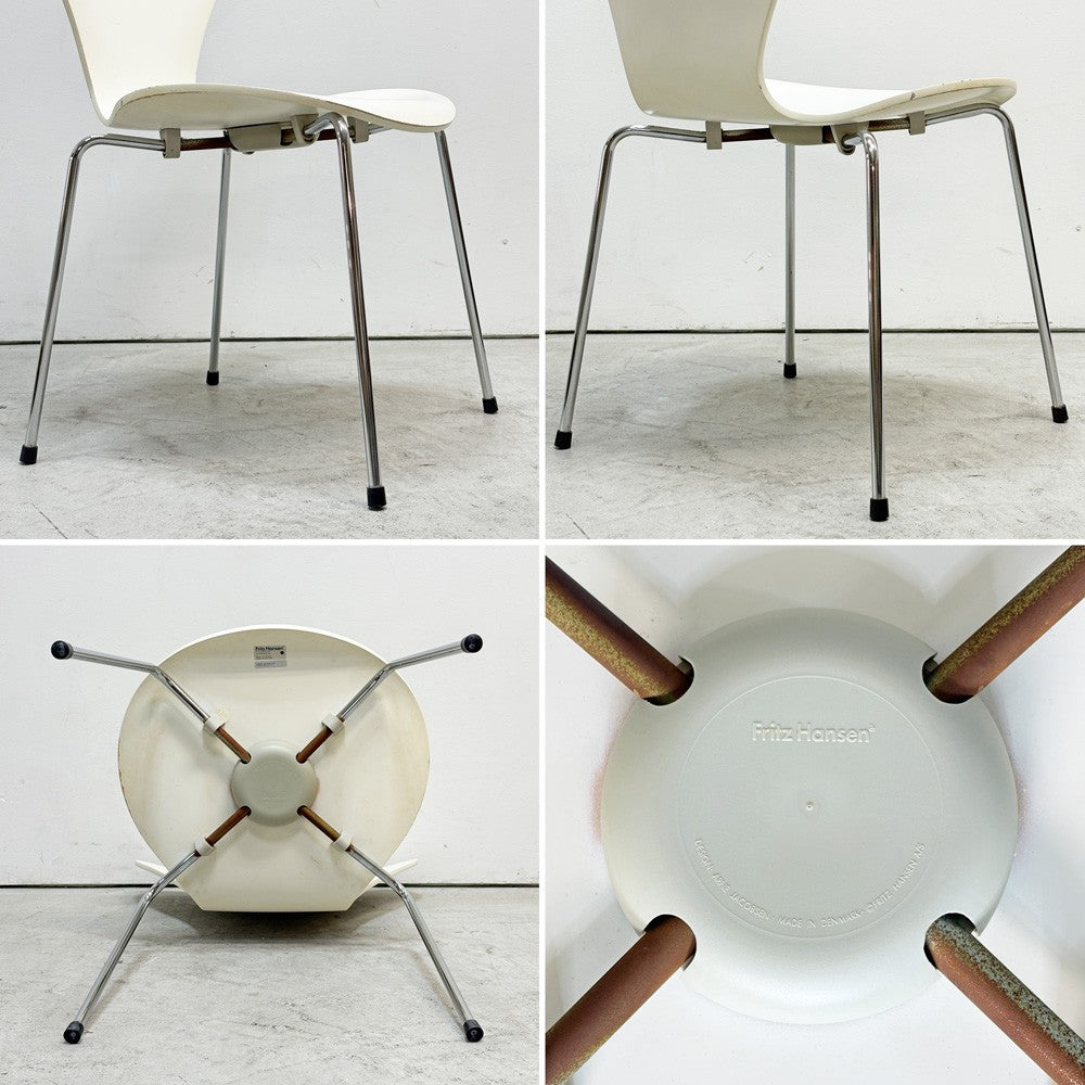 フリッツハンセン Fritz Hansen 3107 セブンチェア ホワイト ラッカー仕上げ スタッキング アルネ・ヤコブセン デンマーク 北欧家具 B ●