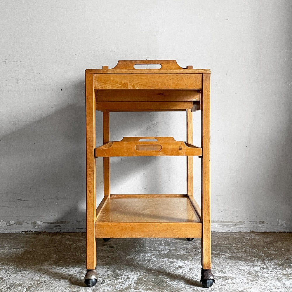 ビンテージ vintage 木製キッチンワゴン トロリー ドロワー＆トレイ付き ナチュラルスタイル ■