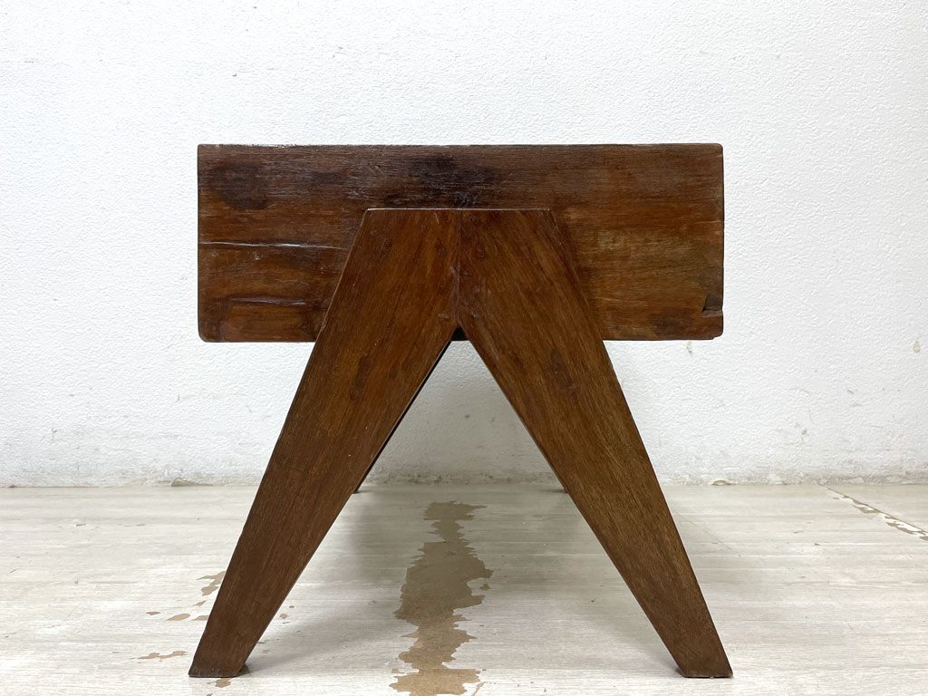 ピエールジャンヌレ Pierre Jeanneret コーヒーテーブル Coffee Table スモール チーク無垢材 ガラス チャンディーガル レター有 60‘s CHH/T57 希少サイズ ●