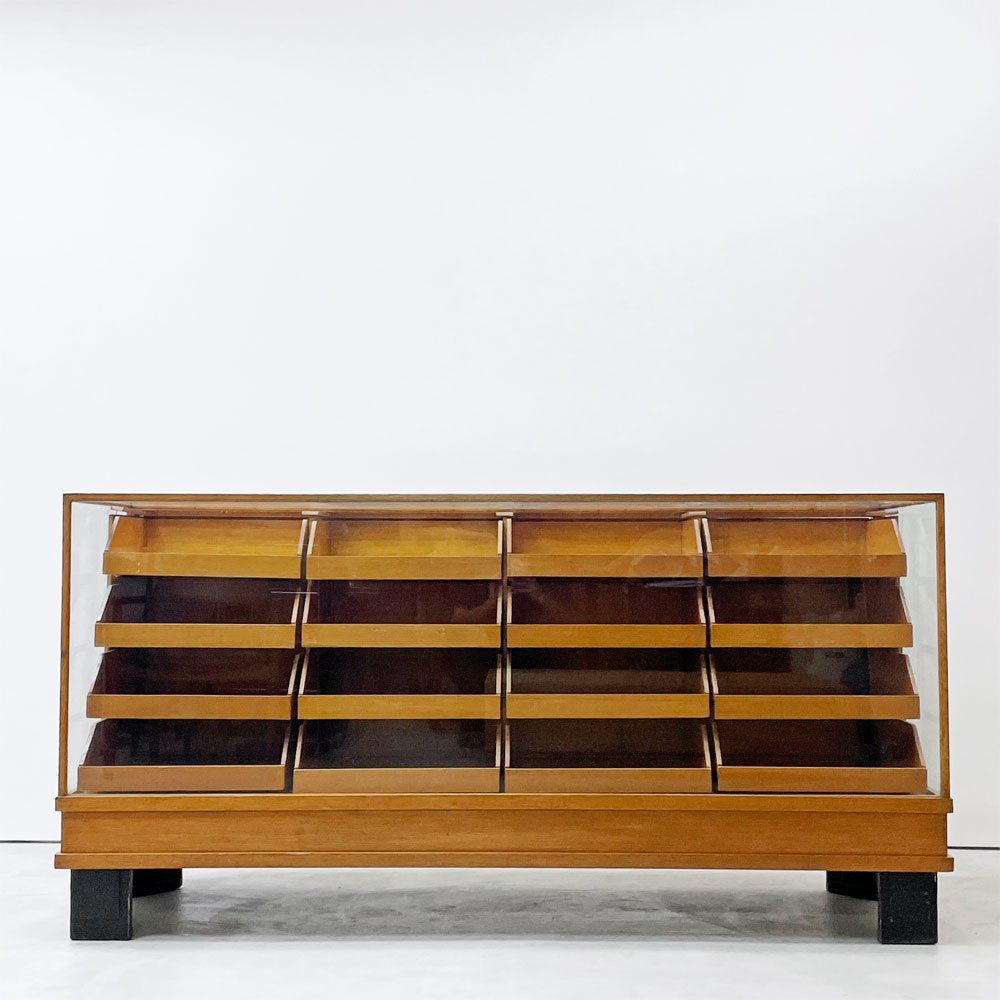 UKビンテージ UK Vintage シャツキャビネット ショーケース オーク材 16ドロワーズ W180cm 店舗什器 英国家具 アンティーク ●