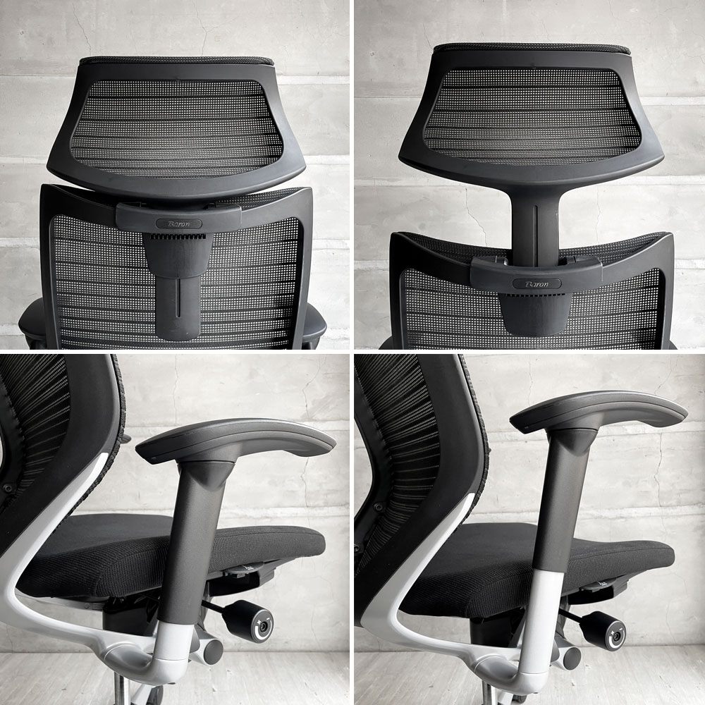オカムラ okamura バロンチェア Baron Chair デスクチェア WORKAHOLIC特注モデル エクストラローバック グラデーションサポートメッシュ ヘッドレスト 座面クッション仕様 ジョルジェット・ジウジアーロ 定価￥227,590- ♪