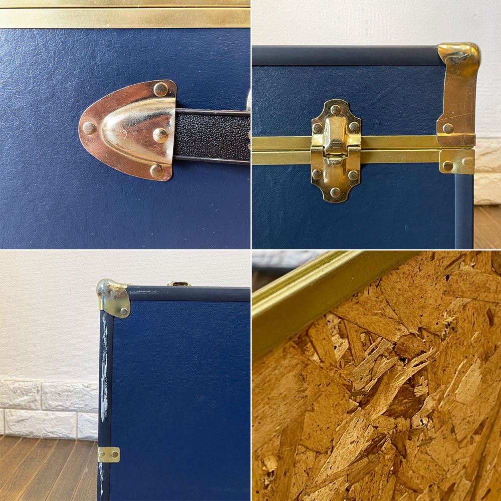 スワード トランク Seward Trunk トランクボックス ビニールレザー ブルー ゴールド 鍵付き 収納 アメリカ ◎