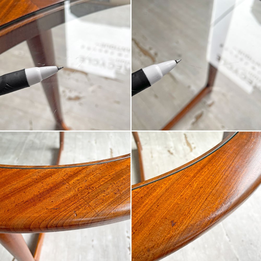マッキントッシュ A.H.McINTOSH チーク材 ガラストップ ラウンド コーヒーテーブル Tom Robertson 英国ビンテージ ♪
