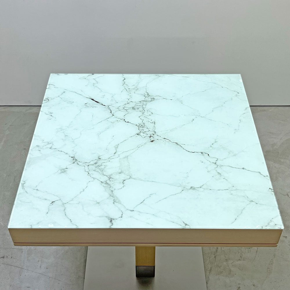 カリガリス Calligaris カフェテーブル ビーチ材 取外し可ガラストップ付き ナチュラル 大理石調 イタリア ●