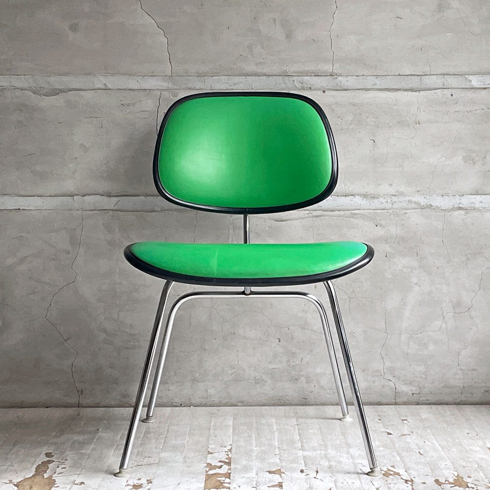 ハーマンミラー Herman Miller ツーピースプラスチックチェア Two Piece Plastic Chair DCM グリーン ブラック PVCレザー ビンテージ イームズ 希少 ♪