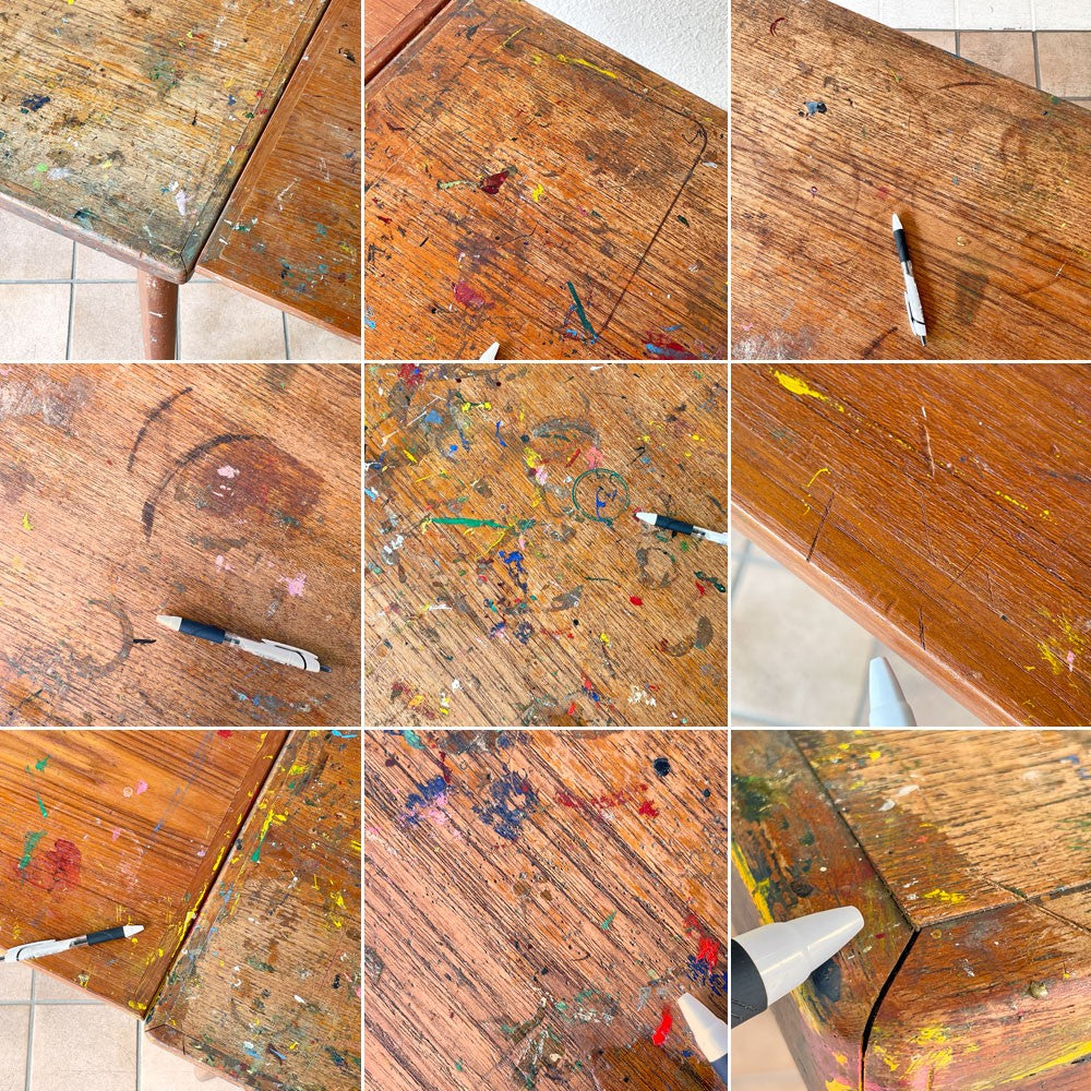 デンマークビンテージ Danish Vintage チーク材 エクステンション ダイニングテーブル ワークテーブル 作業台 伸長式 北欧家具 画家アトリエにて使用 ◇