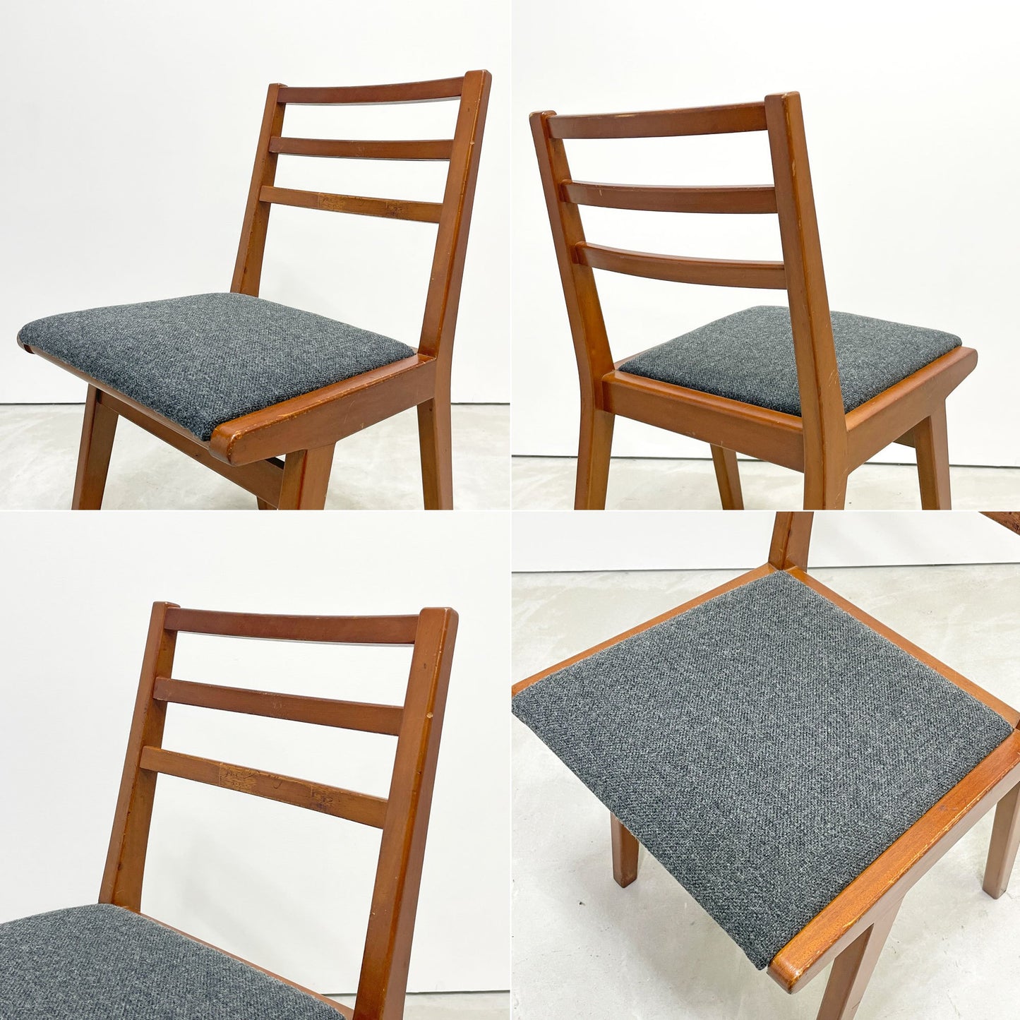 UKビンテージ UK Vintage ダイニングチェア グレー ファブリック座面 張替え済み 英国家具 B ●