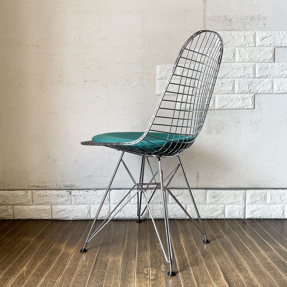 ヴィトラ vitra ワイヤーチェア Eames Wire Chair DKR5 エッフェルベース シートパッド付 ファブリック グリーン系 C&R イームズ ミッドセンチュリー ◎