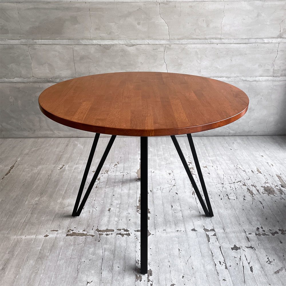かなでもの KANADEMONO ザ・カフェテーブル THE CAFE TABLE Black Steel 4pin ラウンド Φ90cm ラバーウッド天板 ♪