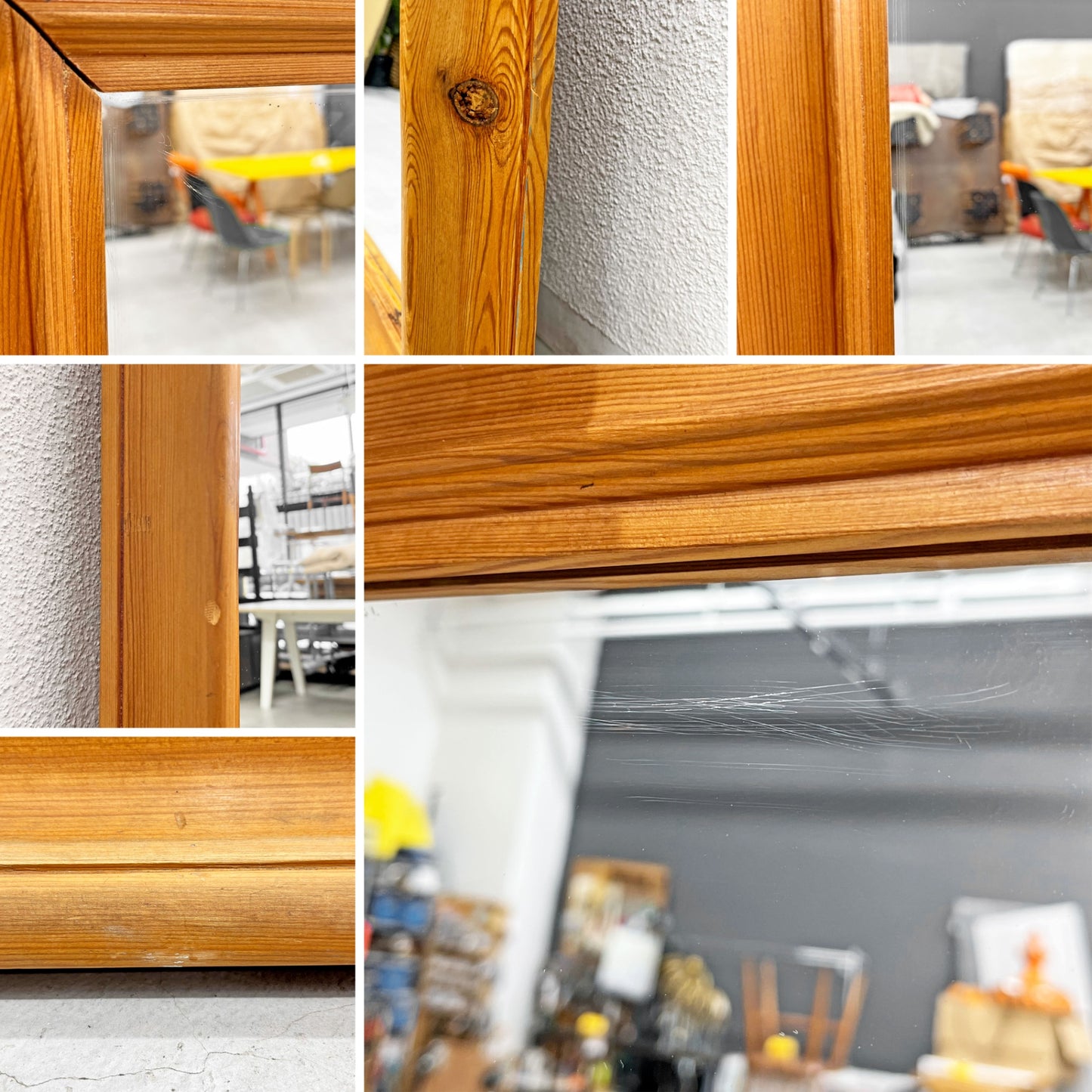 ビンテージ Vintage 大型 ウォールミラー パイン無垢材 姿見 W122cm x H152cm 店舗什器 〓
