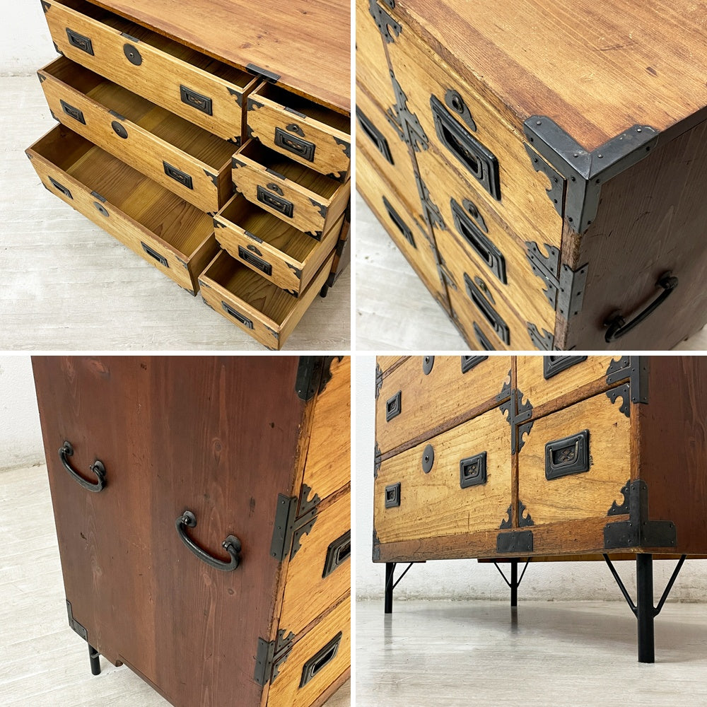 飛騨高山 和箪笥 古箪笥 タンス 収納 鉄器 アイアン脚リメイク 7抽斗 古家具 ジャパンビンテージ ●