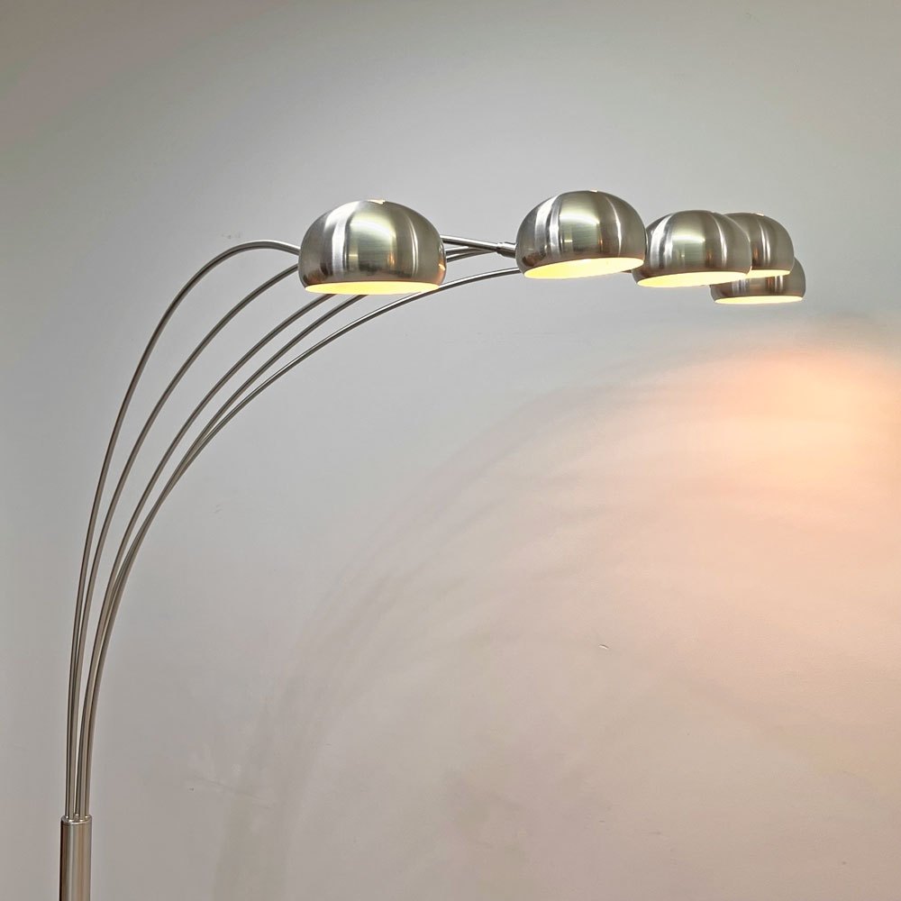 ミッドセンチュリーモダンデザイン Mid century modern フロアライト アーチ型 5灯 ステンレス 大理石ベース ●