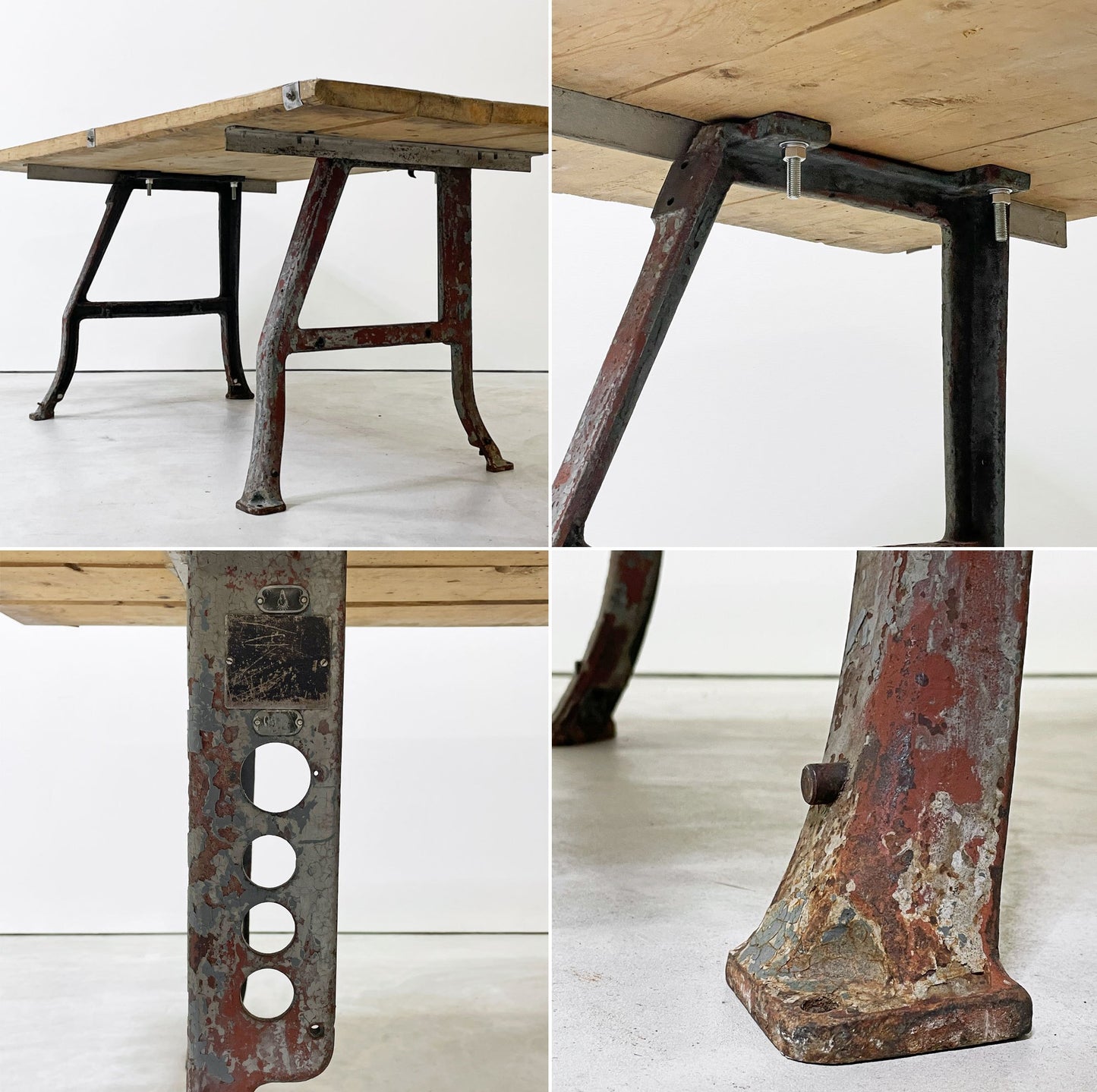 ビンテージ Vintage ワークテーブル アイアン×古材天板 ファクトリーテーブル  作業台 店舗什器 リメイク家具 インダストリアル ●