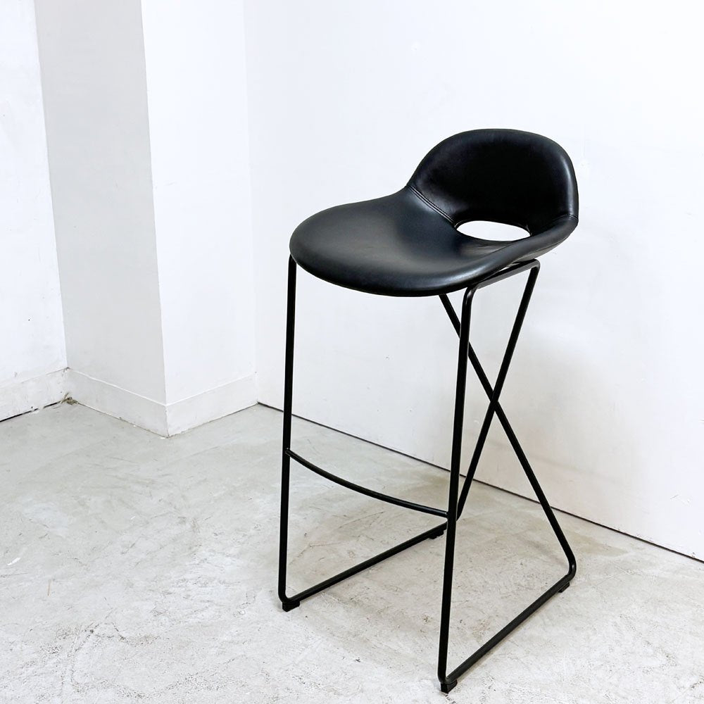ザ・コンランショップ THE CONRAN SHOP クロスレッグ CROSS LEG ハイスツール 本革 レザー ブラック マグナス・ロング イギリス 参考定価￥187,000- A ●