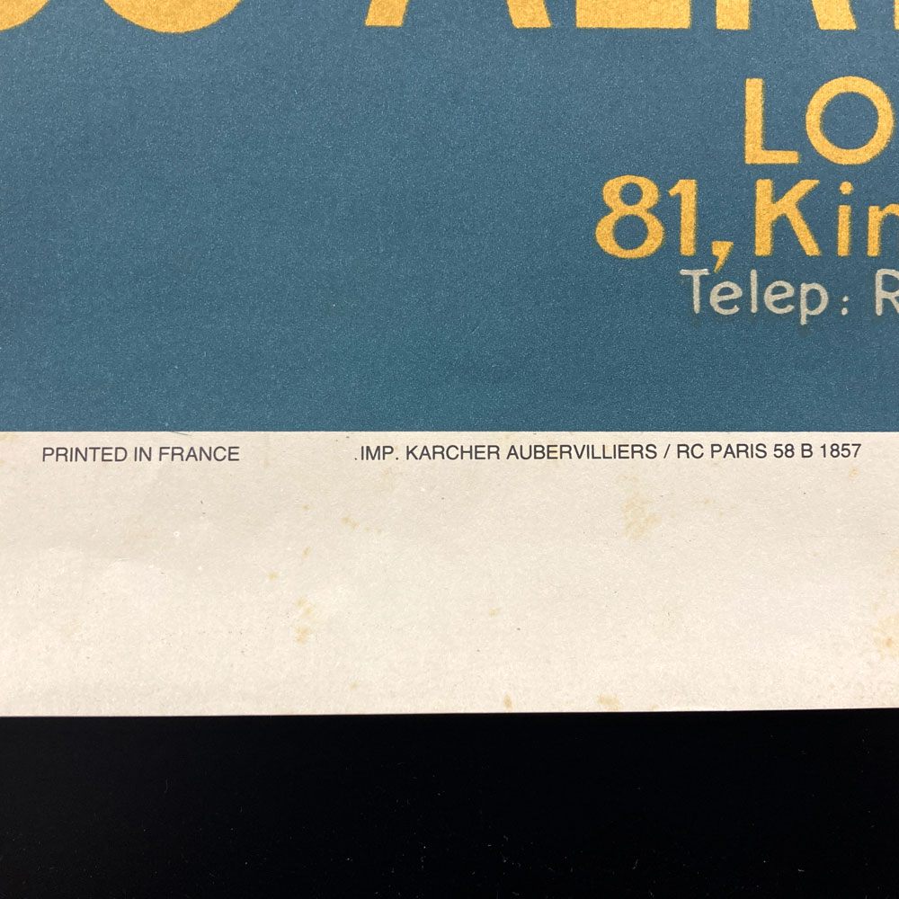 パリ＝ロンドン航空サービス Compagnie Franco-Roumaine de Navigation Aerienne 公式リトグラフ 1987年 再版品 62×100cm 〓
