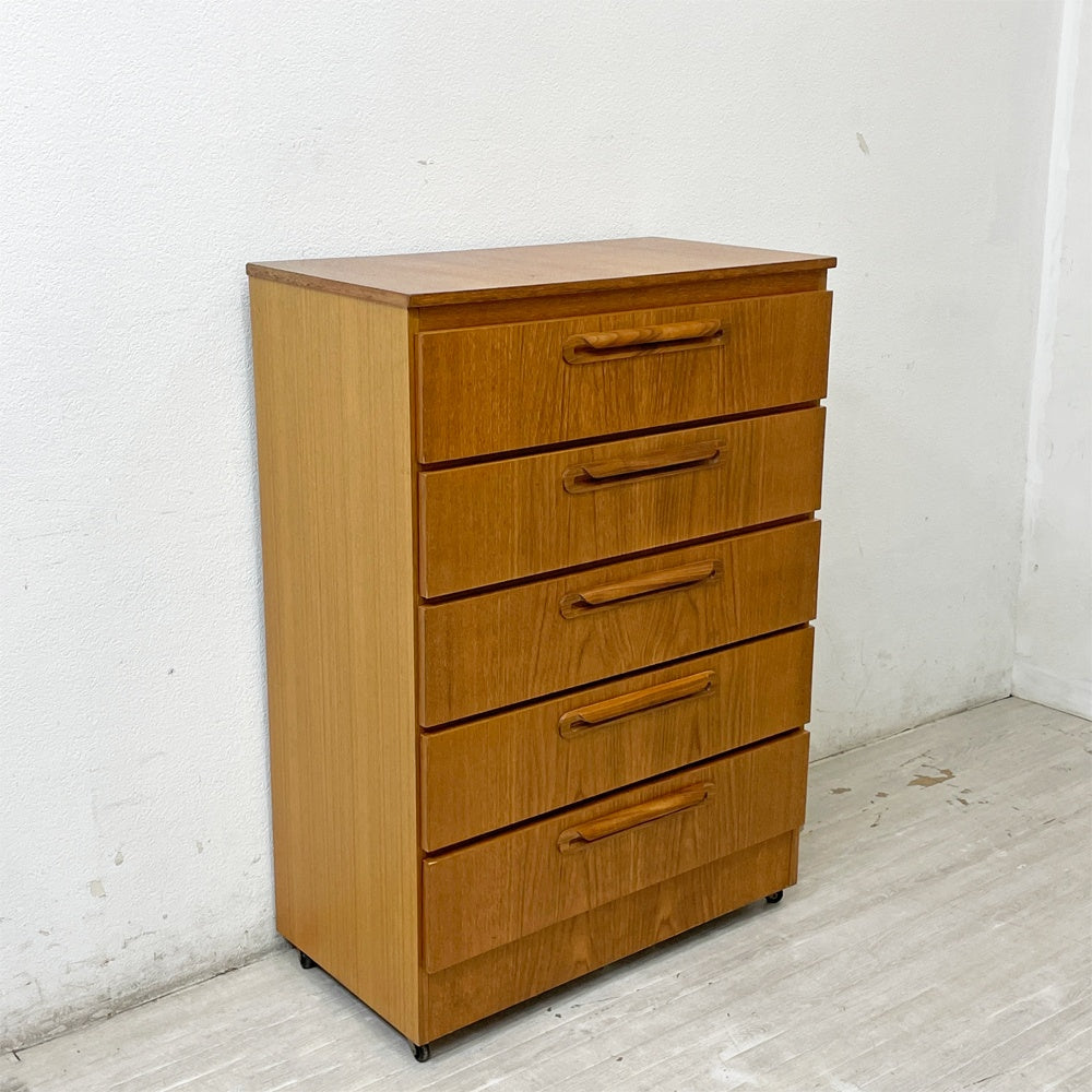 JSサコルファニチャー JS sakol furniture チェスト キャビネット チーク材 5ドロワー 北欧スタイル スコットランド ビンテージ ●