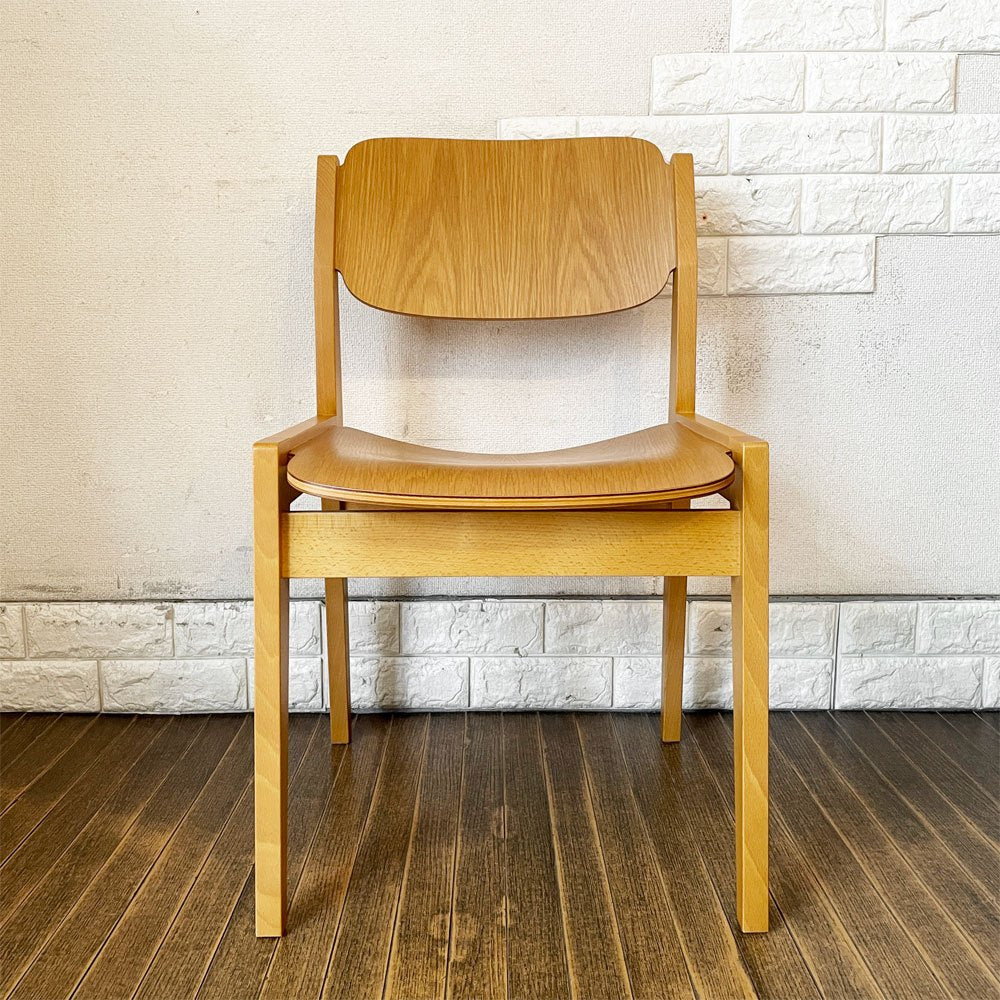 天童木工 Tendo ダイニングチェア S-0507NA-ST ブックチェア 図書館椅子 オーク材×ビーチ材 板座 水之江忠臣 定価￥40,700- A ◎