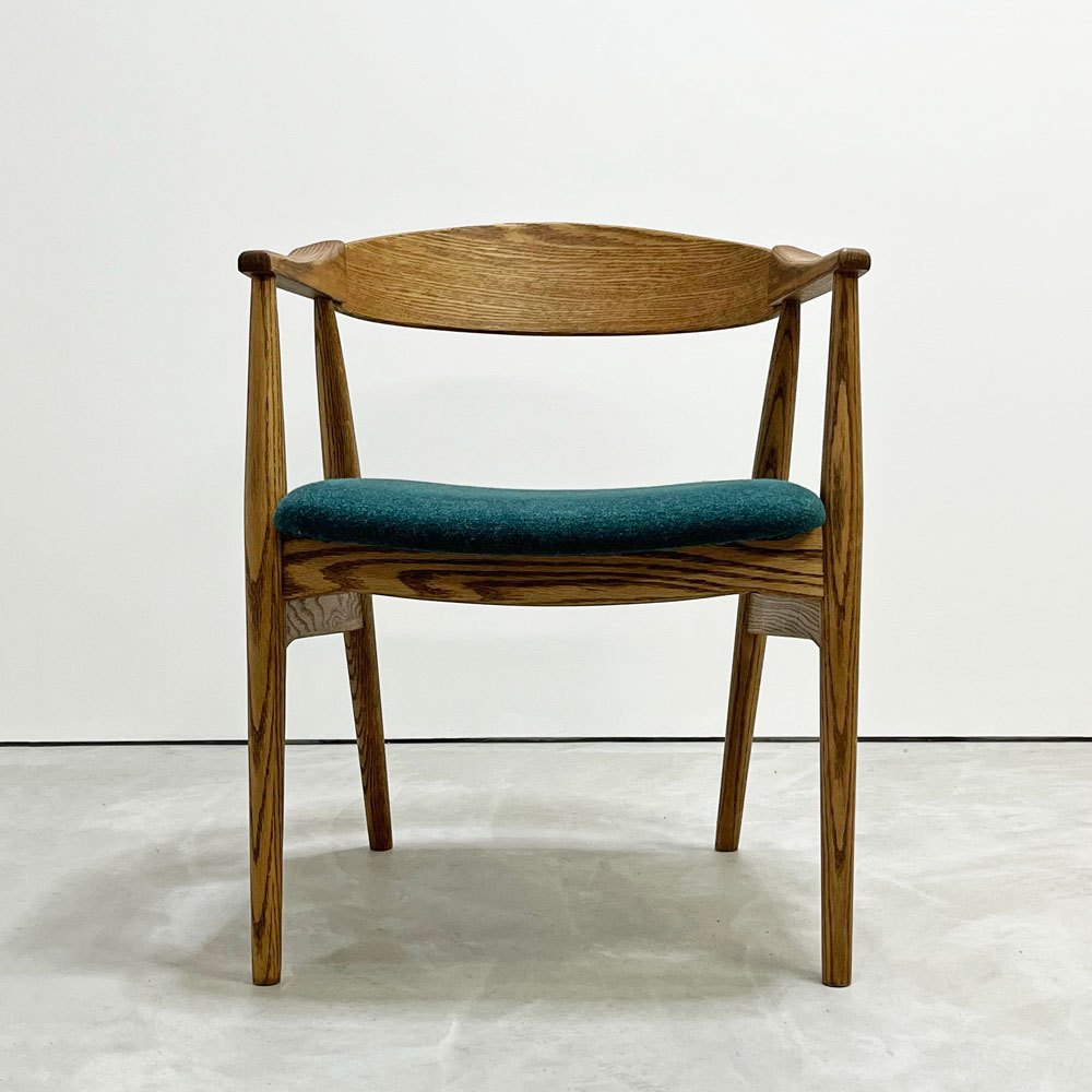モモナチュラル MOMO Natural クルーチェア CREW CHAIR アームチェア ダイニングチェア オーク材 グリーンファブリック ●