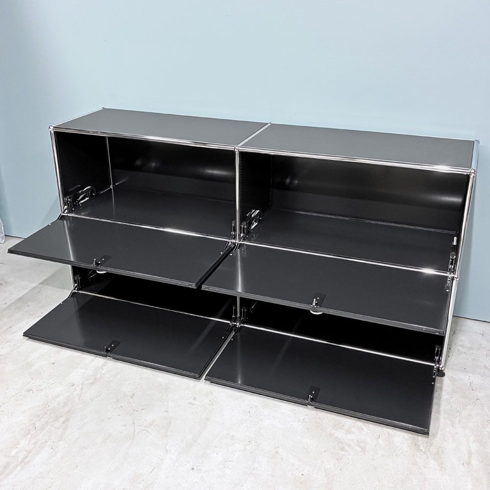 ユーエスエムハラー USMハラー USM Haller モジュラーファニチャー キャビネット シェルフ 2列2段 ドロップダウンドア×4 ブラック W152㎝ 参考定価￥351,007- 未使用品 ◎