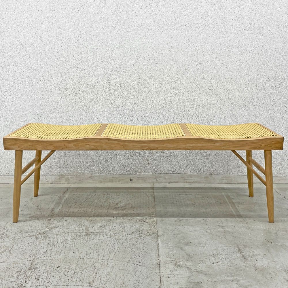 ザラ ホーム Zara Home アッシュ材 ラタンシート トリプルシートベンチ Rattan triple seat bench ロングベンチ ラタン張替済 B 〓