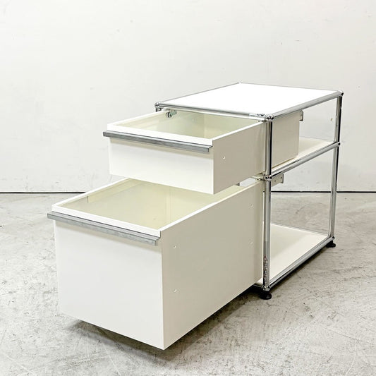 ユーエスエムハラー USMハラー USM Haller モジュラーファニチャー ロールボーイ デスクワゴン 2ドロワー ピュアホワイト キャスター付 取替可能 定価202,400円 ●