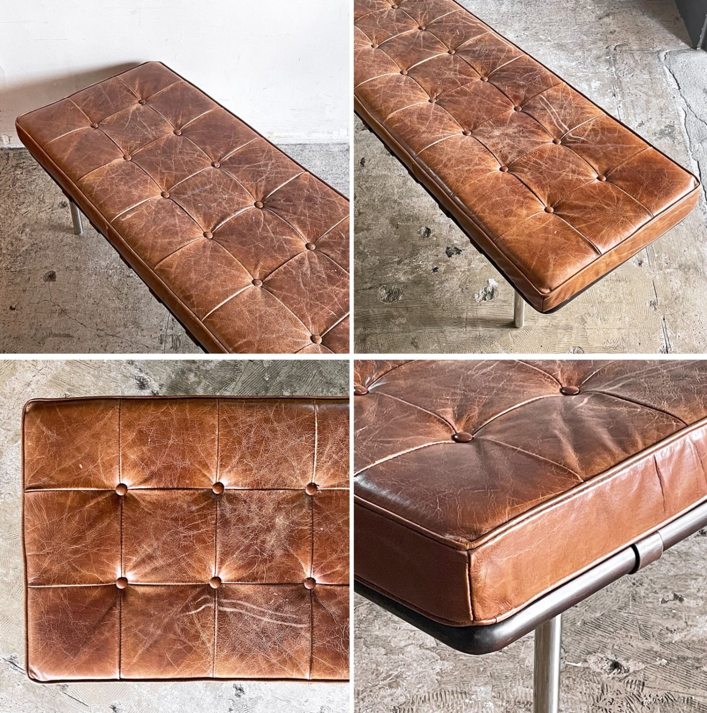 バルセロナベンチ Barcelona Bench 本革 ブラウン W200cm ミース・ファン・デル・ローエ Mies Van Der Rohe リプロダクト ■